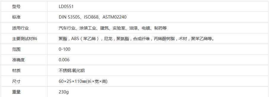 肖氏硬度计D型参数
