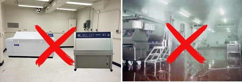 不能在以下的地方安装QUV紫外线老化试验箱
